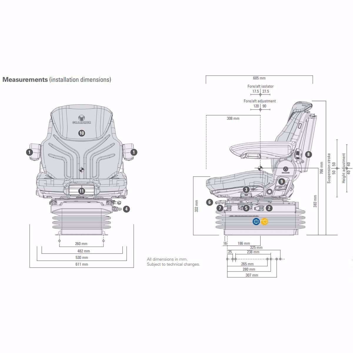 Grammer Seat Maximo Professional for Agriculture with 12V Air